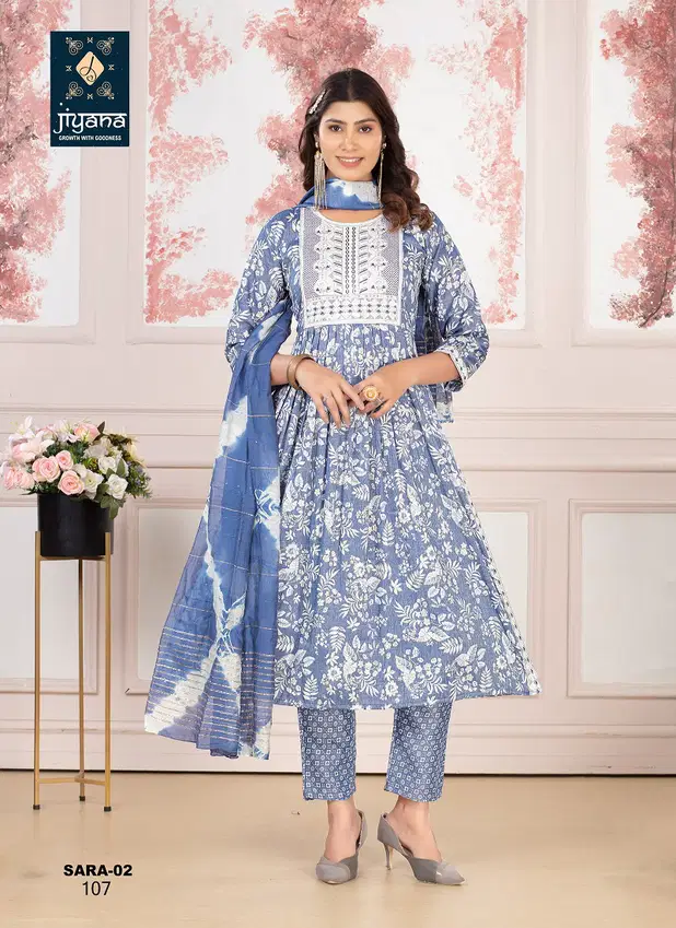 Jiyana Sara Vol 2 Rayon Foil Printed Kurti Bottom With Dupatta